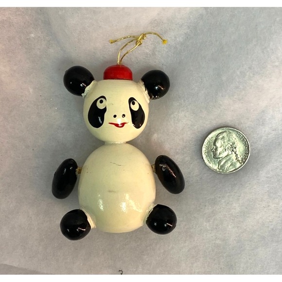 VTG 80's Kurt S. ADLER Wooden Panda Bear Christmas ORNAMENT Movable Arms Japan - Picture 2 of 6